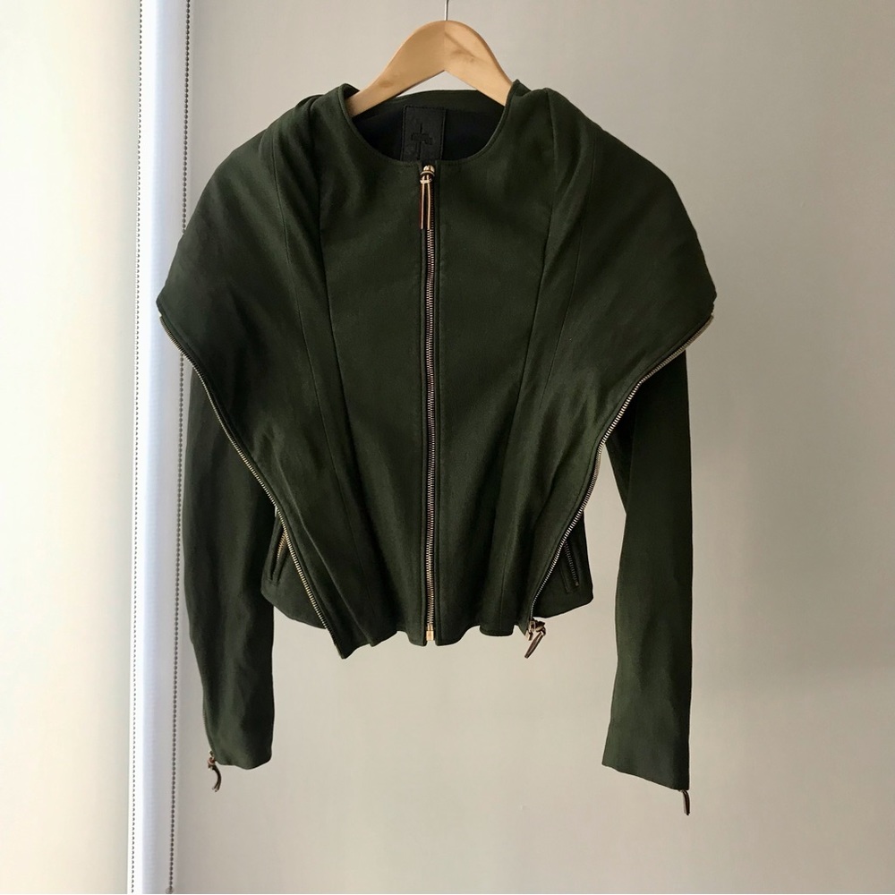 Jerome Dreyfusss Green Leather Fall Military Biker Jacket